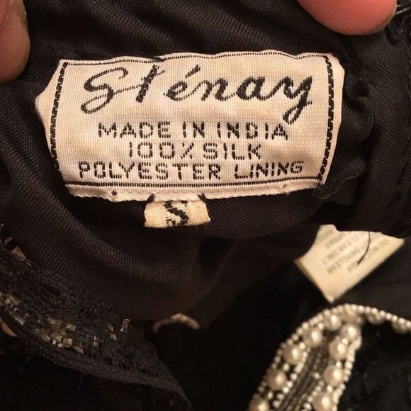 Patra Stenay VTG Black Beaded 100% Silk Blouse Top - Picture 6 of 8